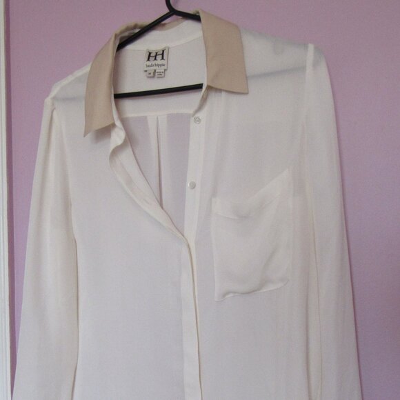 Haute Hippie Silk Blouse, M, Beige/Tan - Picture 2 of 7